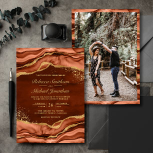 Convites Tinta Fluida Dourada Terracota Foto Casamento