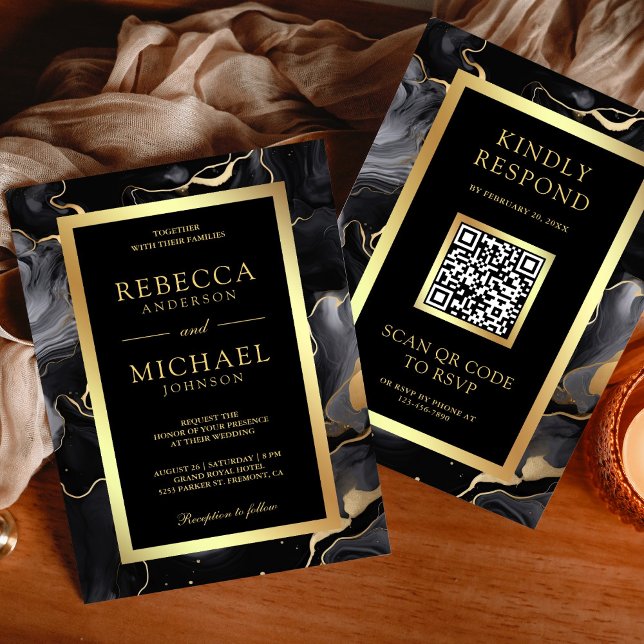 Convites Tinta Fluida Ouro Preto Código QR Casamento (Criador carregado)