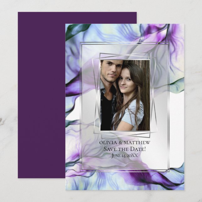 Convites Tinta Flutuante de Abstrato de Moldura de Foto com (Frente/Verso)