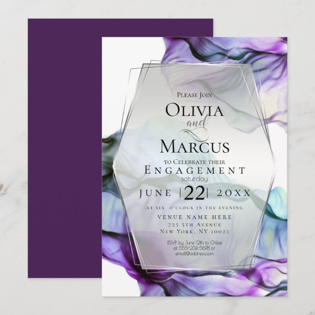 Convites Tinta Flutuante de Plum com Abstrato de Moldura (Frente/Verso)