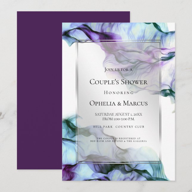 Convites Tinta Flutuante de Plum com Abstrato de Moldura (Frente/Verso)