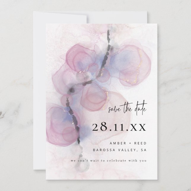 Convites Tinta rosa com álcool moderno - Salve a data (Frente)