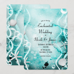Convites Tinta Splash Teal Aquarela Casamento Submarino