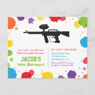 Convites Tinta Splat Paints Rifle Paintball Festa de Aniver