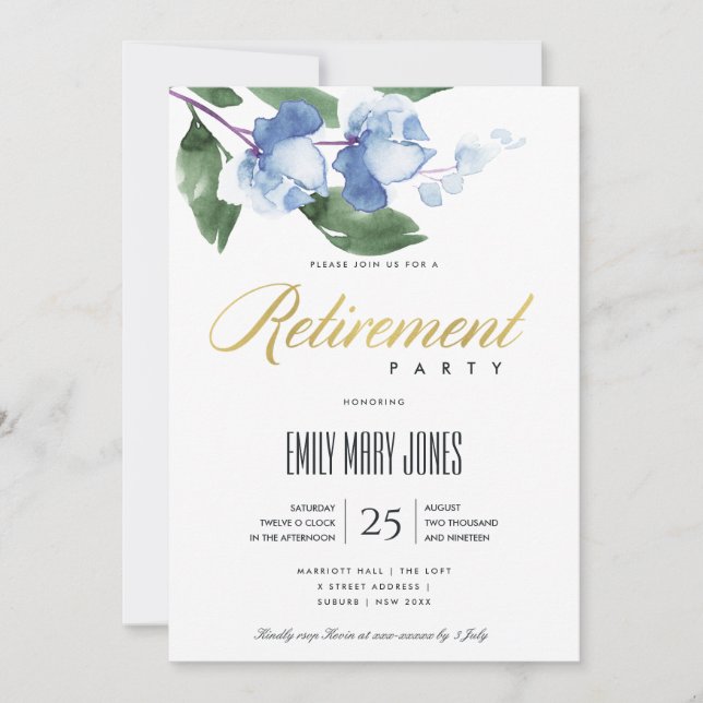 Convites TINTA VERDE AZUL LAVAGEM Aquarela FLORAL APOSENTAD (Frente)