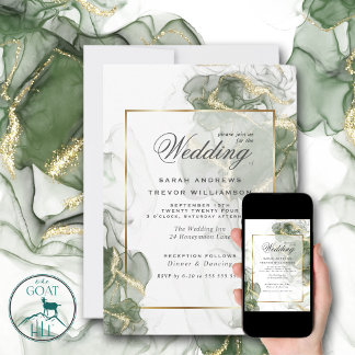 Convites Tinta Verde Dourada Sage Muted Casada