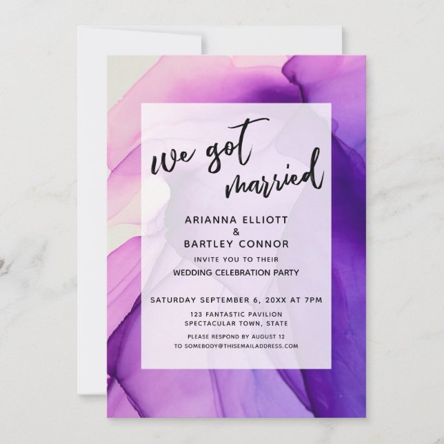 Convites Tintas Roxas Nós Nos Casamos Apenas na Recepção (Frente)