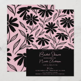 Convites Tinte Preto Margaridas Rosa Chá de Bebê Boêmio Bri