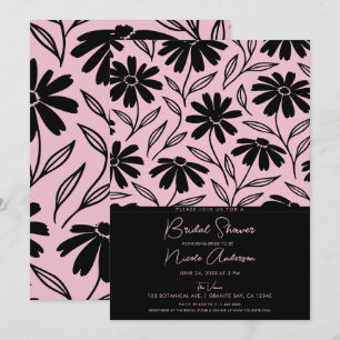 Convites Tinte Preto Margaridas Rosa Chá de Bebê Boêmio Bri