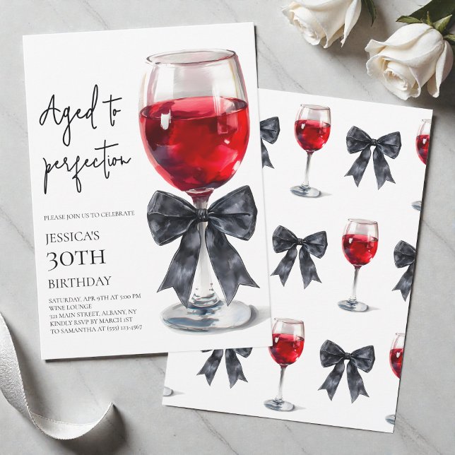 Convites Tinto Envelhecido à Perfeição Arco de Vinho Festa  (Aged to Perfection Wine Bow 30th Birthday Party Invitation)