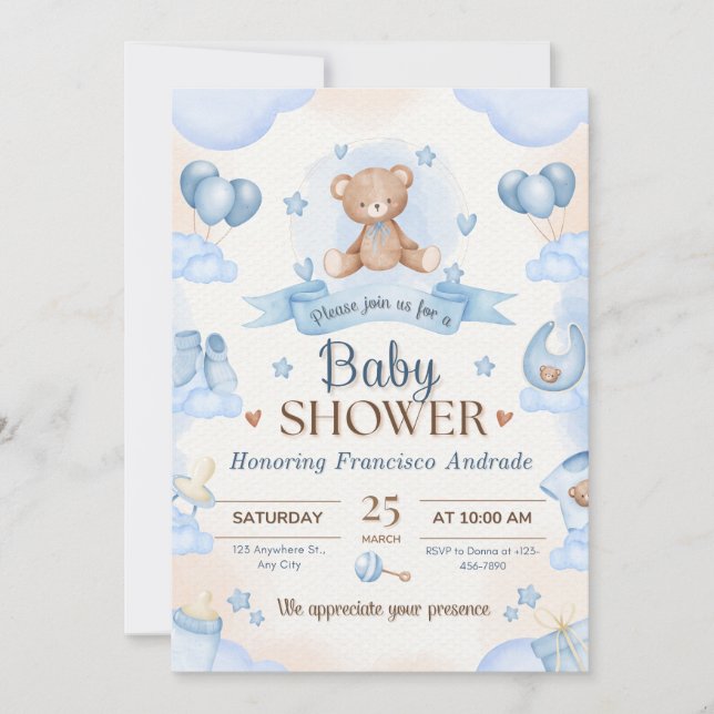 Convites Tiny Blessing Baby Shower Elegant Design (Frente)