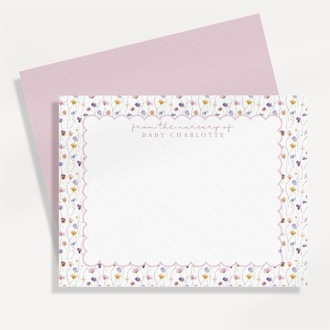 Convites Tiny Floral Scalloped Nursery Note Card (Criador carregado)