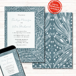 Convites Tiny Heart Leaves Frame on Teal Wedding Invitation