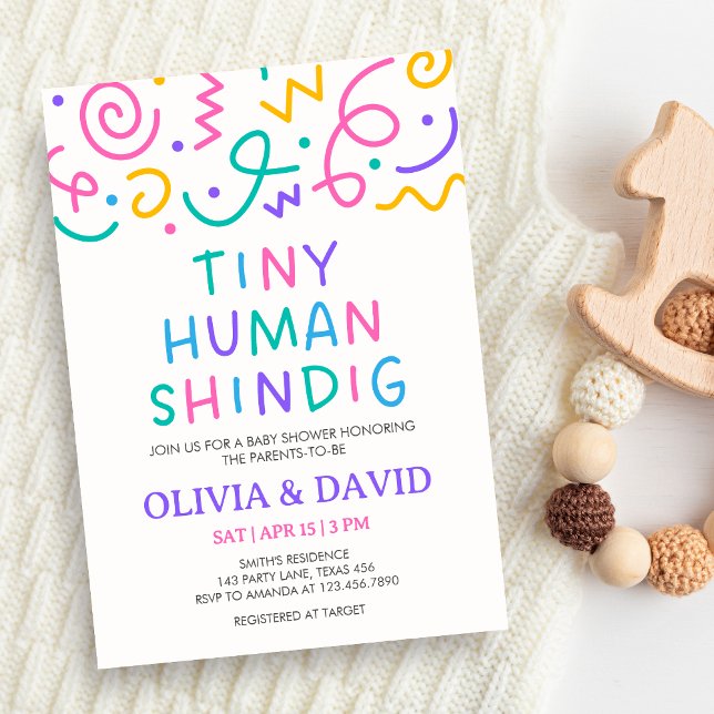 Convites Tiny Human Shindig Baby Shower (Retro Tiny Human Shindig Baby Shower Invitation)