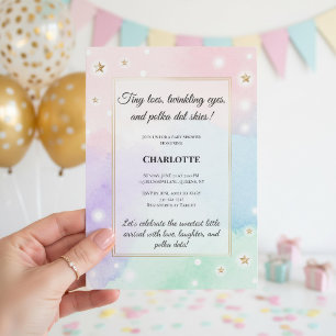 Convites Tiny Toes Bolinhas de Bebê Luxo Pastel