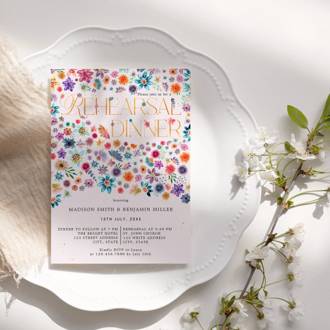 Convites Típica Dourada rosa Boho Ensaio de Casamento Flora (Front)