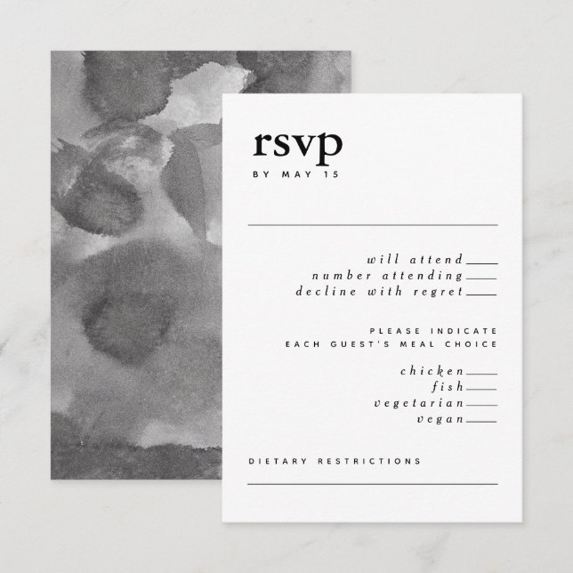 Convites Típica Negra e Branca Moderna - RSVP de Aquarela (Frente/Verso)