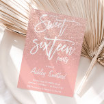 Convites Típica ombre de rosa dourada falsa doce 16<br><div class="desc">Um chá brilhante, moderno e bonito, de rosa dourado, com bloco de cor rosa pincelado e pastel convite de aniversário de tipografia de script Sweet 16 com padrão rosa ouro ombre desaparecendo sobre um fundo rosa. Perfeito para uma princesa Doce e dezesseis, perfeito para ela, a moda que ama o...</div>