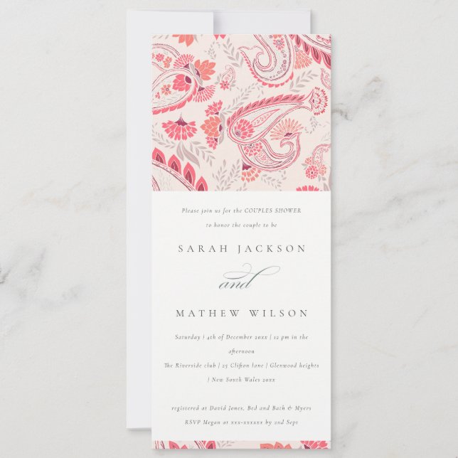 Convites Típico Blush Paisley Tipografia Aniversário de Qua (Frente)