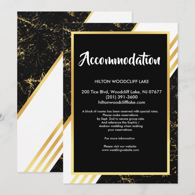 Convites Típicos de faixas de mármore Douradas para receptá (Frente/Verso)