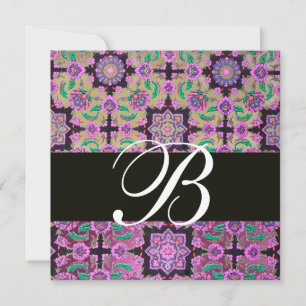 Convites TIPKAPI PINK PRETO DAMASK MONOGRAM cinza verde
