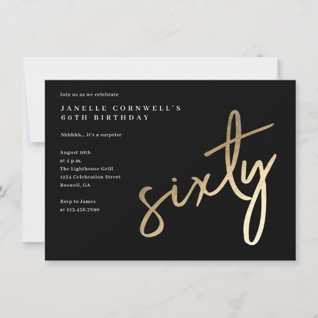 Convites Tipo Dourado Moderno 60º Aniversário (Frente)