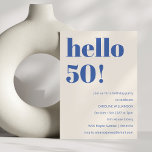 Convites Tipografia a negrito Ivory Blue 50º aniversário<br><div class="desc">Tipografia a negrito Ivory e Convite de aniversário 50º Moderno Azul</div>