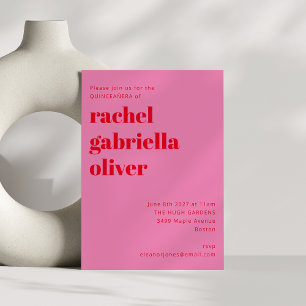 Convites Tipografia a negrito Rosa e Vermelho Moderno QUINC