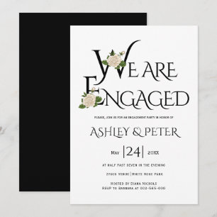 Convites Tipografia a preto e branco, festa de noivado rosa