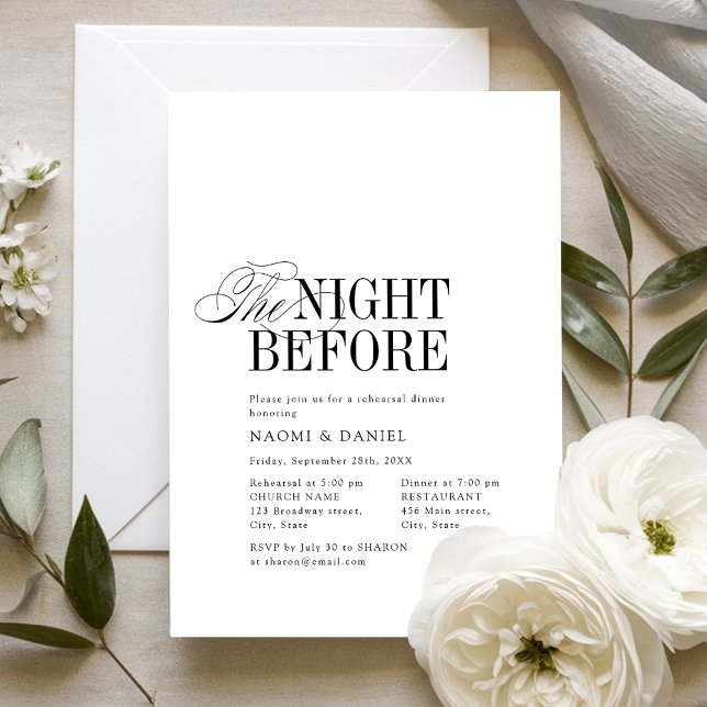 Convites Tipografia Atemporal Elegante A Noite Antes (Elegant Timeless Typography The Night Before Invitation)
