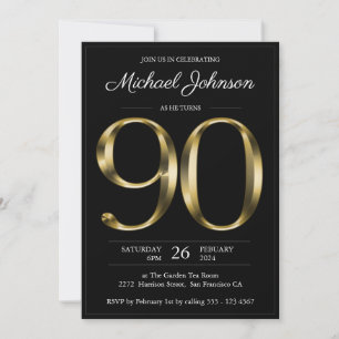 Convites Tipografia Black Dourado 90 Birday