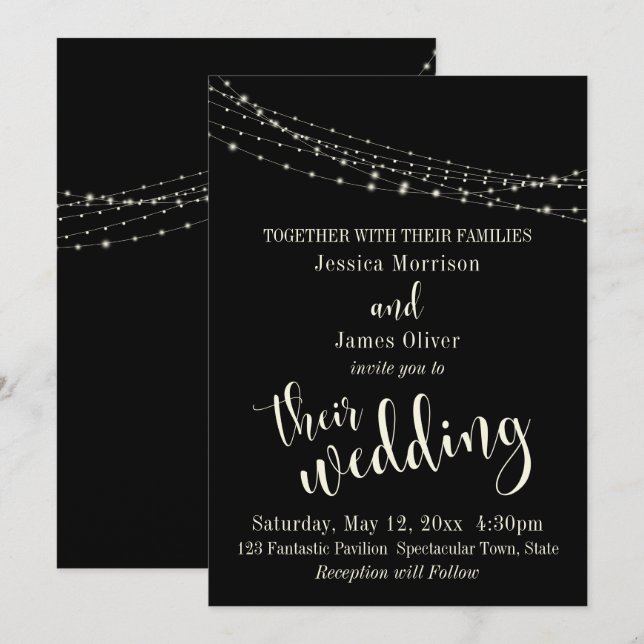 Convites Tipografia Bonita 30 Creme/Preto 4 Casamento (Frente/Verso)