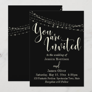 Convites Tipografia Bonita em Preto com Luzes Casamento