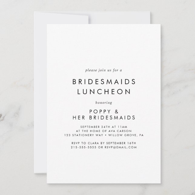 Convites Tipografia Chic Bridesmaids Luncheids (Frente)
