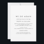 Convites Tipografia Chic Que Fazemos Novamente Votar Renova<br><div class="desc">Esta tipografia chic Nós fazemos novamente, juramos que o convite de renovação é perfeito para uma moderna cerimônia de renovação de votos e celebração. O simples design apresenta uma tipografia clássica minimalista a preto e branco com um toque rústico. Personalizável em qualquer cor. Mantenha o design mínimo e elegante, como...</div>