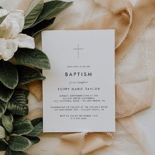 Convites Tipografia Chic Silver Cross Baptism