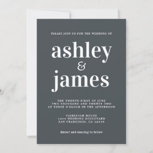 Convites Tipografia Chic Simples Casamento Branco Negro