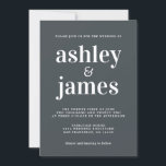 Convites Tipografia Chic Simples Casamento Branco Negro<br><div class="desc">O convite de casamento simples e chic apresenta na moda branco, tipografia elegante e moderna em um fundo fora de preto. Basta adicionar os detalhes do seu casamento. Desenvolvido exclusivamente para você pelo Happy Dolphin Studio. Se precisar de ajuda ou produtos correspondentes, entre em contato conosco em happydolphinstudio@outlook.com. Estamos felizes...</div>