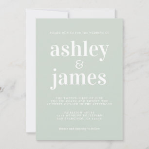Convites Tipografia Chic Simples Casamento Verde Pastel