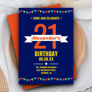 Convites Tipografia Colorida Moderna Aniversário de 21 Anos