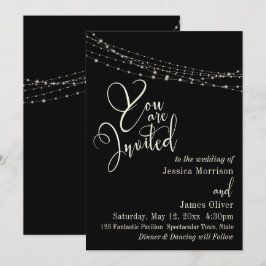 Convites Tipografia Creme 32 em Preto com Luzes Casamento
