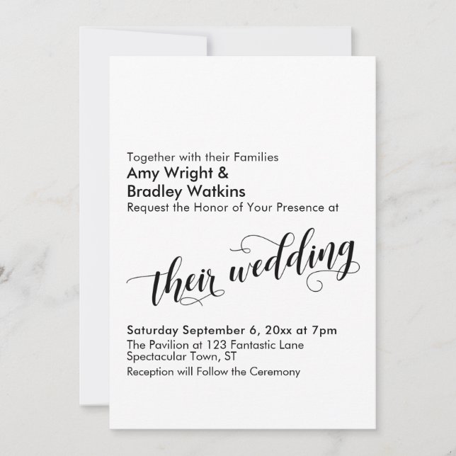 Convites Tipografia de Casamento Deles, Elegante Escrita em (Frente)