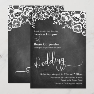 Convites Tipografia De Casamento, Lace Branco Sobre Chalkbo