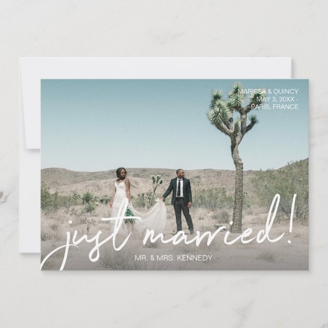 Convites Tipografia de Foto e Recem casados Chic Horizontal (Frente)
