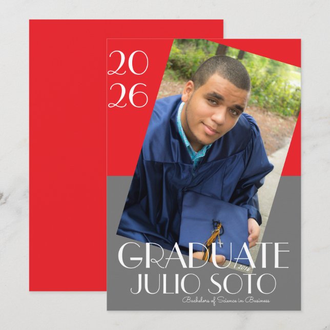 Convites Tipografia de Graduação Moderna 2026 Foto (Frente/Verso)