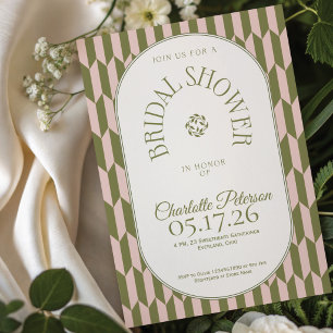 Convites Tipografia de listras retrô em verde oliva e rosa 