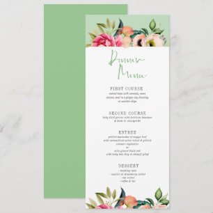 Convites Tipografia de menu de jantar com borda de flor boh