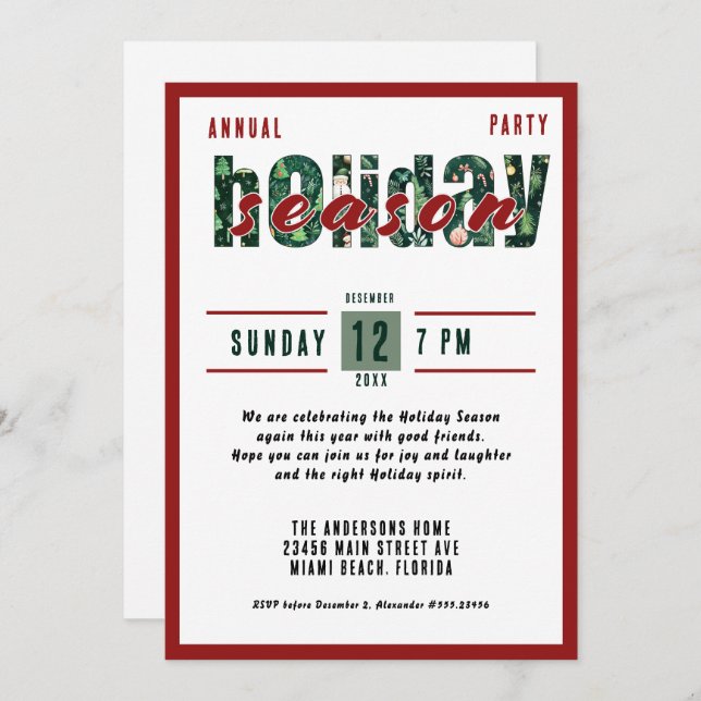 Convites Tipografia de Natal Anual (Frente/Verso)