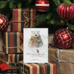 Convites Tipografia de Natal feliz, Urso Branco, Robin Verm<br><div class="desc">Esta design é cheia de cor e alegria da época de Natal,  apresentando um urso polar com bagas vermelhas e sotaques sagrados. Escrita elegante com a Red Robin. Vintage vibe,  design do cartão de férias da Maravilha de inverno.</div>