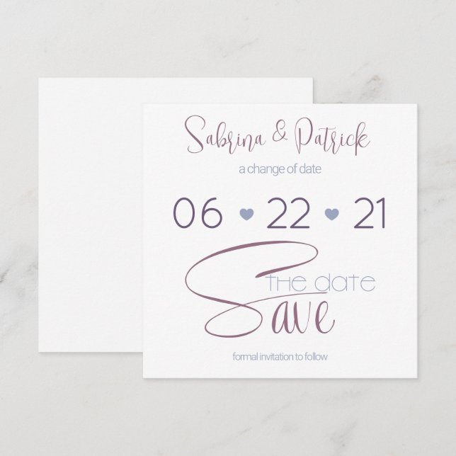 Convites Tipografia de Salvar a Data Dusty Plum (Frente/Verso)